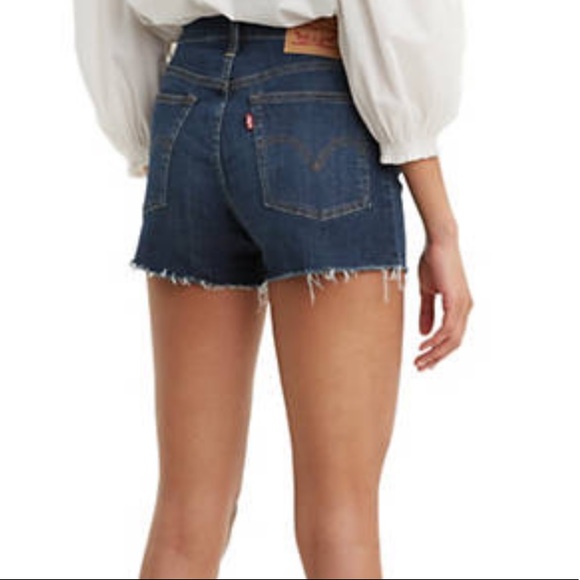 Levi’s High Rise Frayed Hem Denim Shorts Blue 28 - Picture 3 of 11
